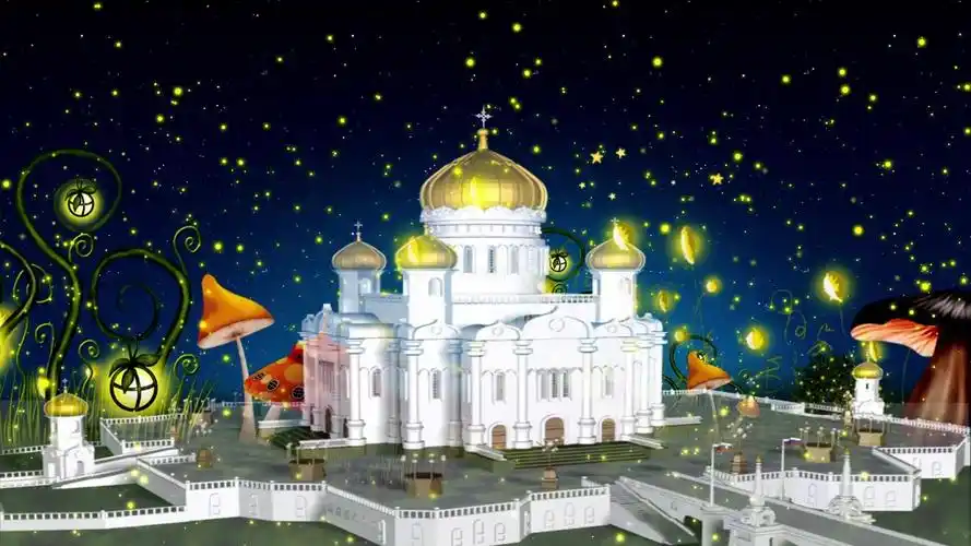 梦幻城堡星空萤火虫荧光粒子夜景舞台视频