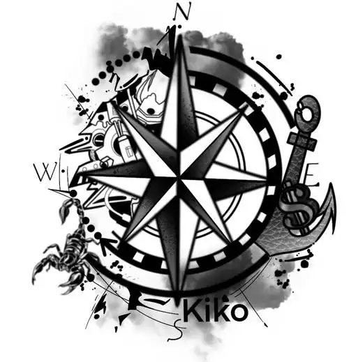 罗盘指南针纹身手稿/招纹身模特