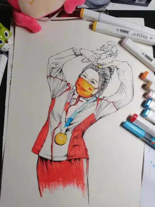 杨倩小姐姐比心78手绘过程图东京奥运会