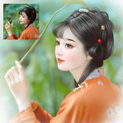 言情风照片定制古代婉约姐妹请柬封面原创头像卡通动漫插画设计