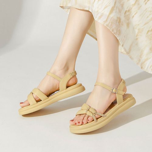 学院时装凉鞋夏季日常露趾平底女一字带搭扣日常舒适时尚百搭鞋子