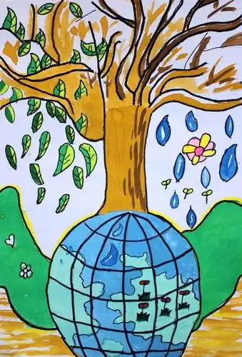少儿书画作品-《爱护树木》/儿童书画作品《爱护树木》欣赏_中国少儿