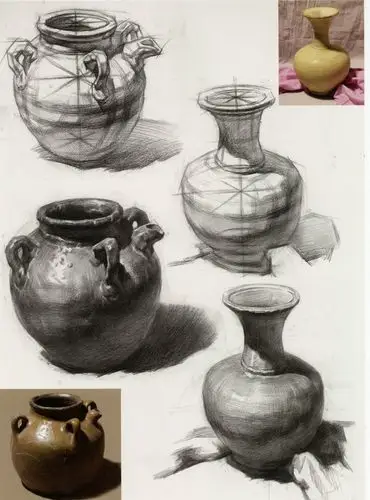 瓷花瓶素描怎么画陶器花瓶临摹图