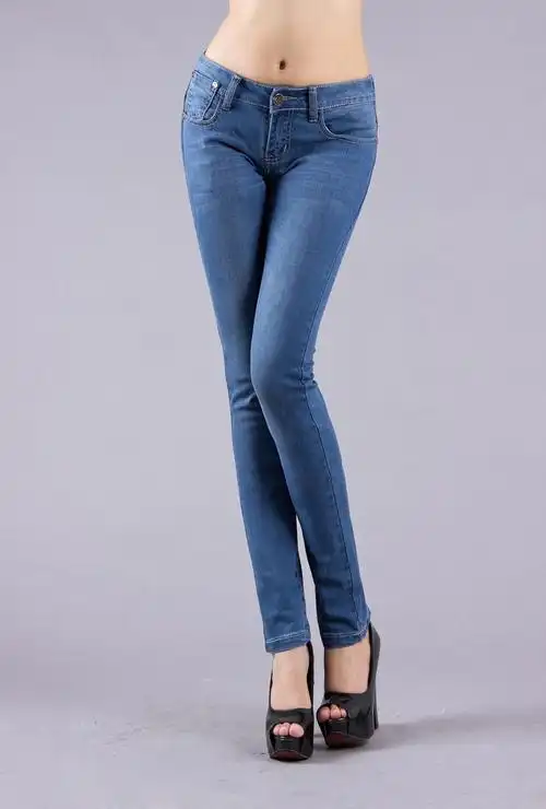 韩版新品高端女式浅色牛仔裤 新款女士牛仔裤潮 品牌长裤一件代发