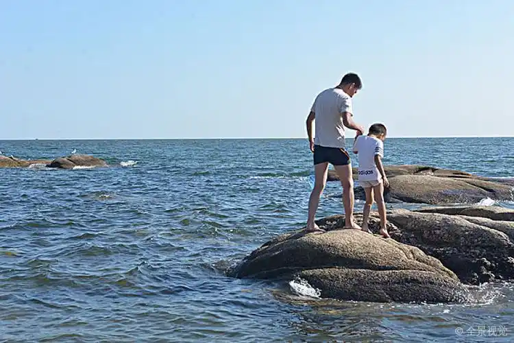 海边父子玩水捡贝壳玩水的快乐少年_图片大全—全景创意图库(quanjing
