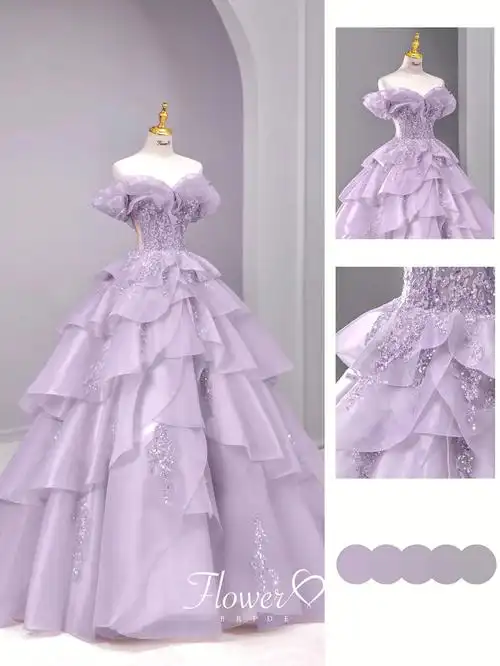 绝绝紫仙女浪漫紫色礼服中山婚纱