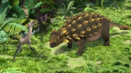 甲龙尾巴轻轻一甩,参天大树就被撞断