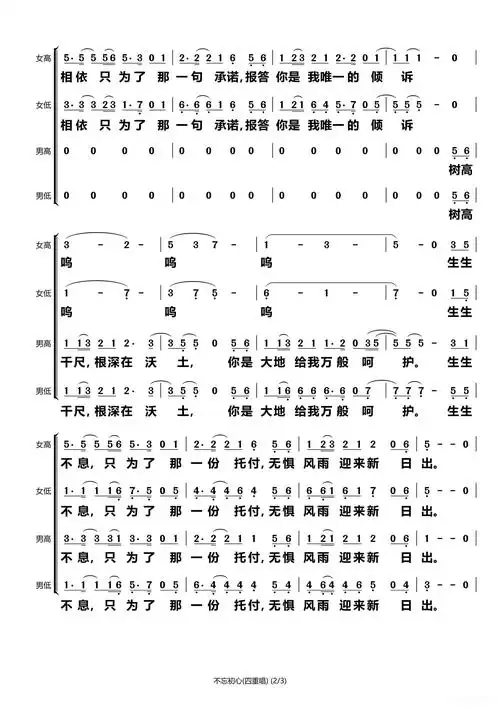 不忘初心(四重唱)(石头打谱13709671385)简谱歌词