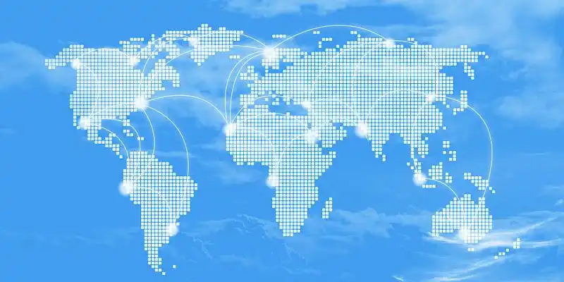 蓝色科技感世界地图云雾线条信息数据展板背景