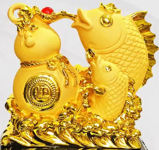 福禄有余鱼摆件葫芦沙金金色树脂家风水装饰商业活动开业庆典赠礼