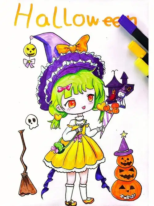 万圣节女巫儿童画