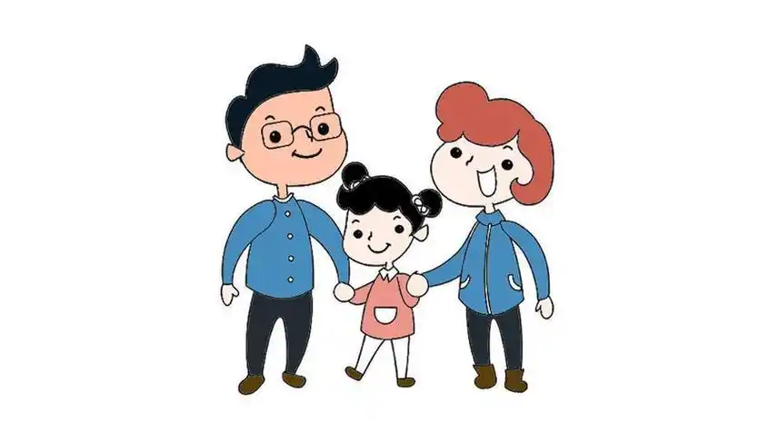 父母与孩子牵手简笔画