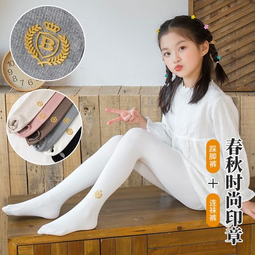 春秋季女童连裤袜中厚女孩舞蹈白色儿童打底袜裤女孩连脚踩脚外穿