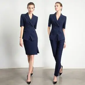 藏青色轻熟气质名媛淑女职业商务通勤正装女夏季西装套装新款套裤