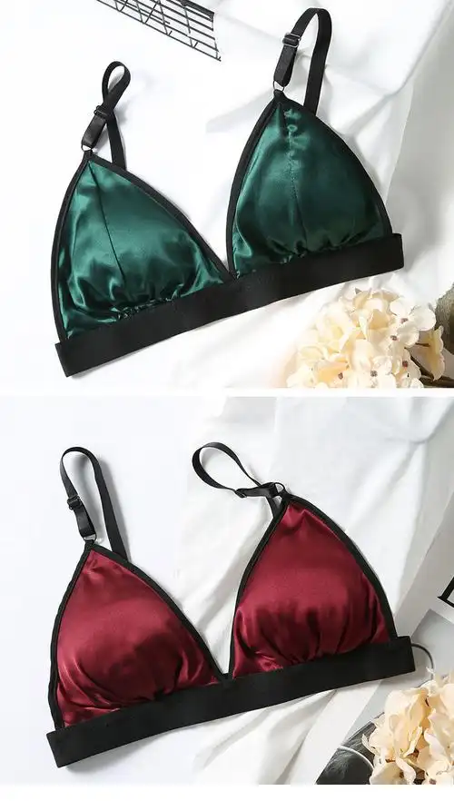 双面仿真丝文胸超薄款法式三角杯海绵可拆卸内衣小胸透气 豹纹 95b