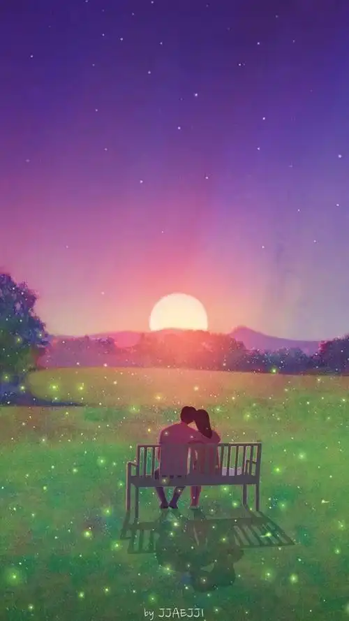 甜蜜情侣夫妻插画,高清图片,手机锁屏桌面-壁纸族