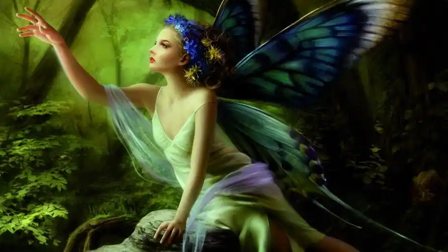 森林里的蝴蝶精灵女孩 壁纸 - 1366x768