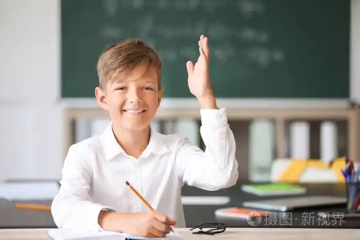 可爱的小学生上课时举手照片-正版商用图片2n28jh-摄图新视界