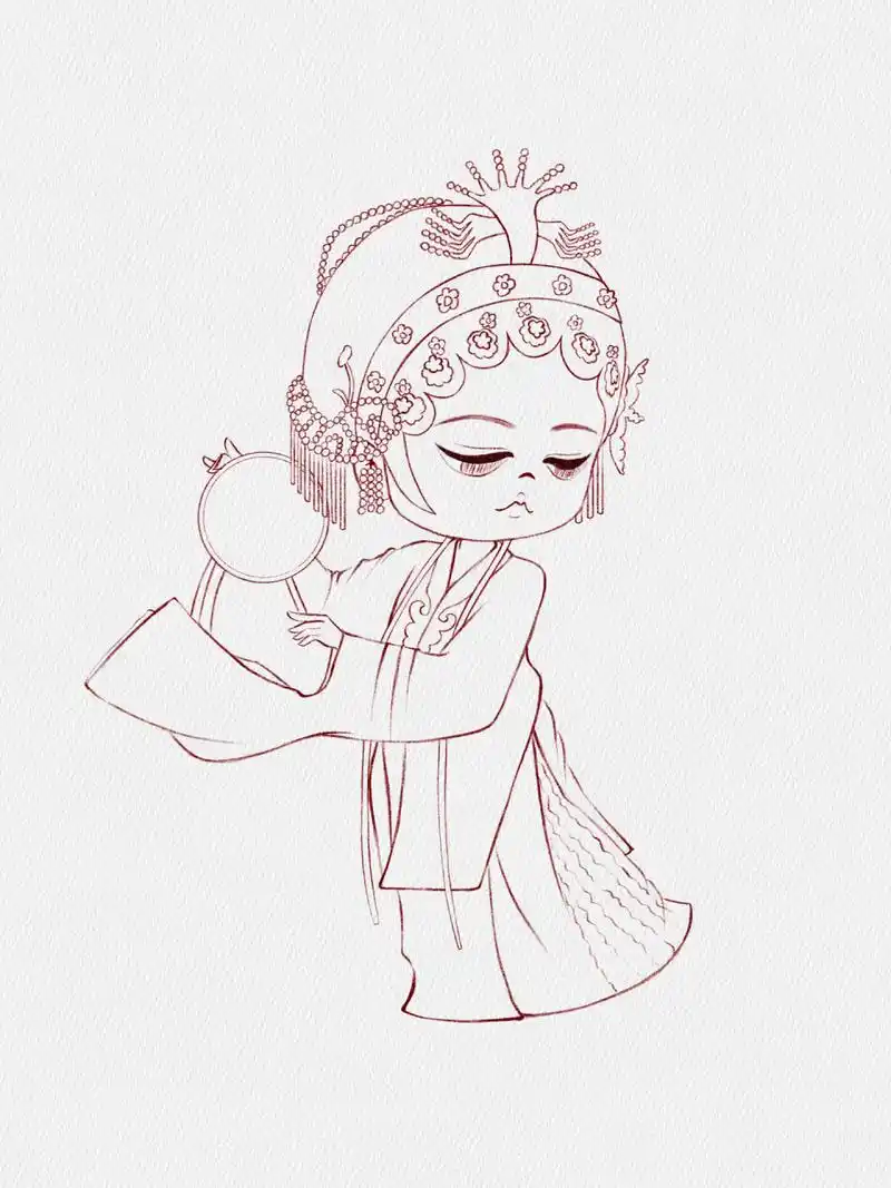 q版人物线稿图|戏曲(主页有上色图) 主页更多q版人物合集|古风人物