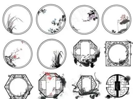 古风水墨中国风花纹边框市井建筑2000x2000dpi300psd模版下载