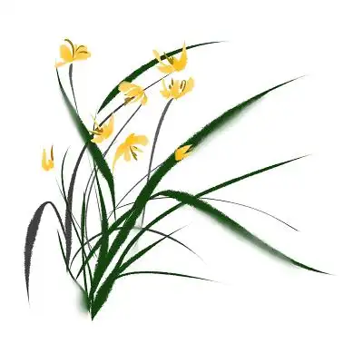 彩色手绘水墨风中国风兰花植物元素png素材水墨元素