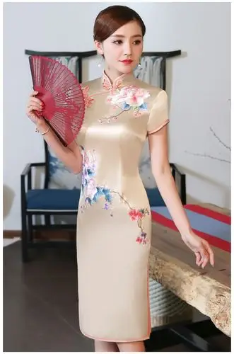 【金牡丹】新款重磅真丝绣花改良旗袍wxy-q8298