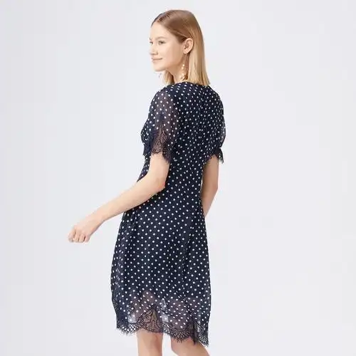 juzui玖姿夏季钉珠蕾丝波点印花连衣裙连衣裙
