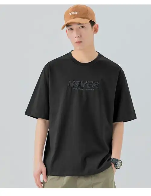 广州十三行男装t恤13行生夏季简约短袖重磅情侣上衣士t恤宽松随性衣服