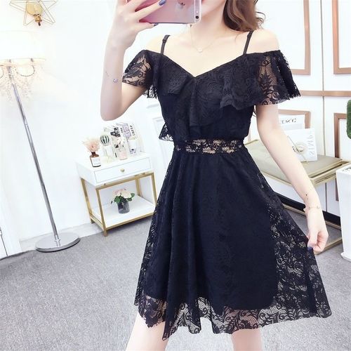 新款小个子超仙短袖蕾丝裙夏新款镂空网纱设计感性感显瘦仙女连衣裙