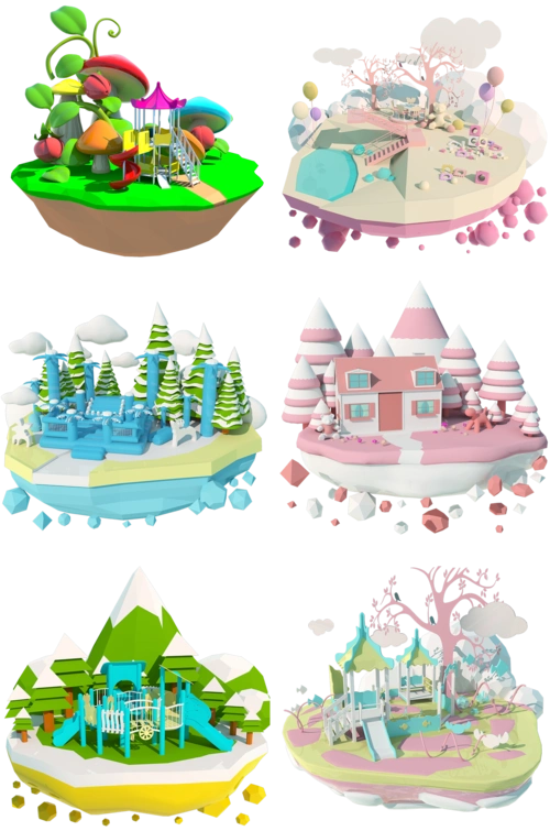 3d卡通梦幻小房子游乐园合集立体c4d