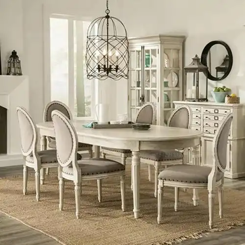 美式乡村实木仿古椭圆形餐桌法式复古白色做旧餐桌椅小户型欧式