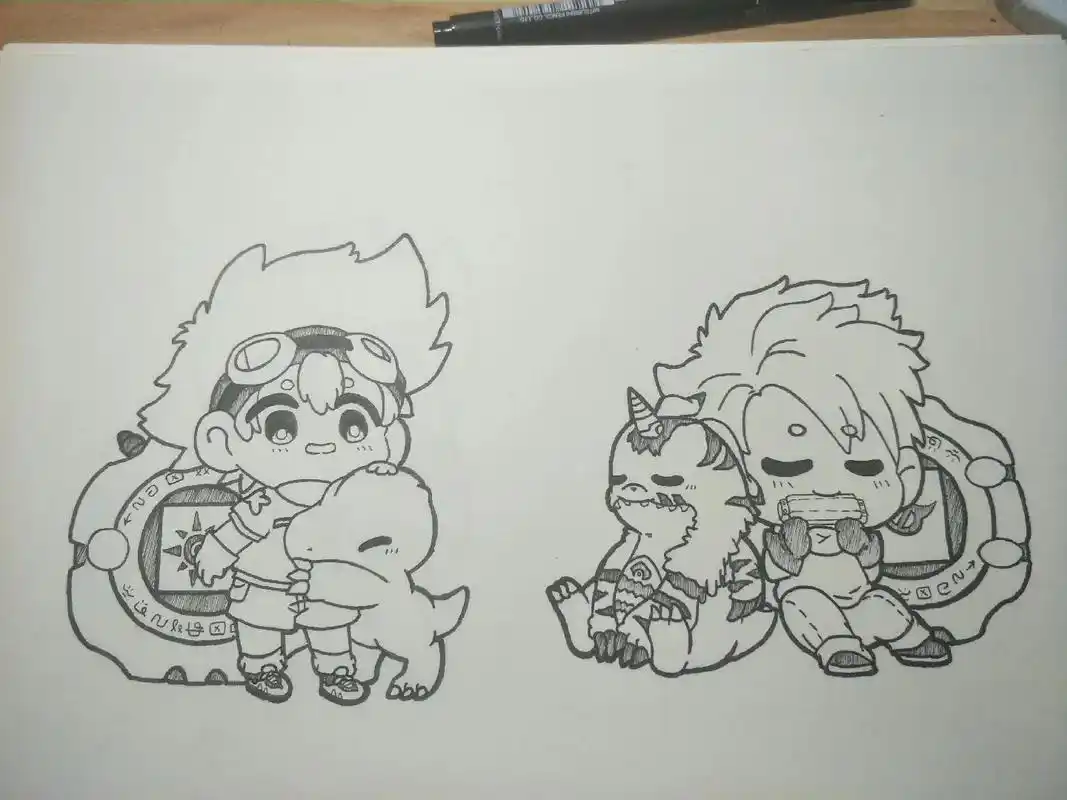 简笔画 #手绘 #临摹 #数码宝贝 #卡通 - 抖音