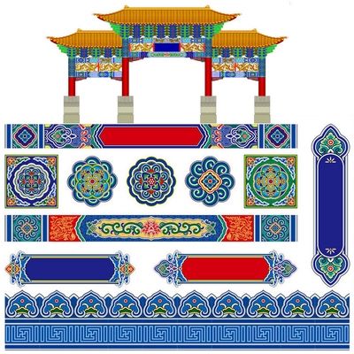 彩画寺庙吊顶建筑壁纸古彩绘皇宫墙纸壁画横梁古代装饰房梁