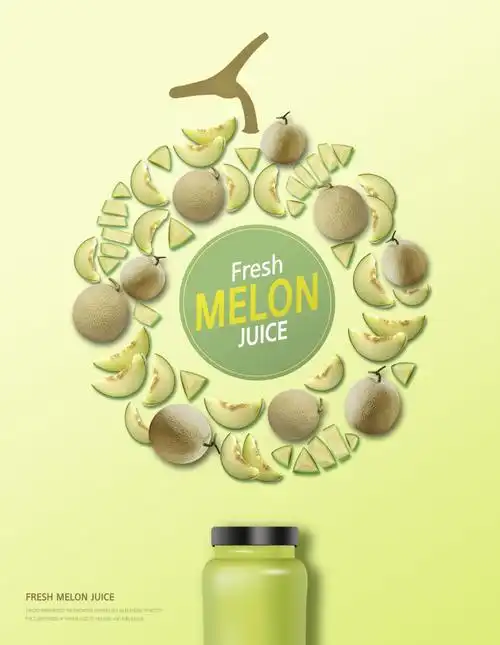 新鲜甜瓜果汁饮料ps创意海报素材