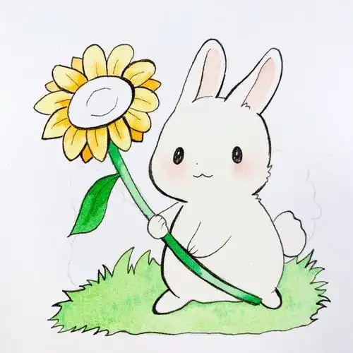 卡通兔子简笔画水彩