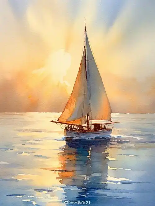 水彩超话帆船77#midjourney#ai绘画超话