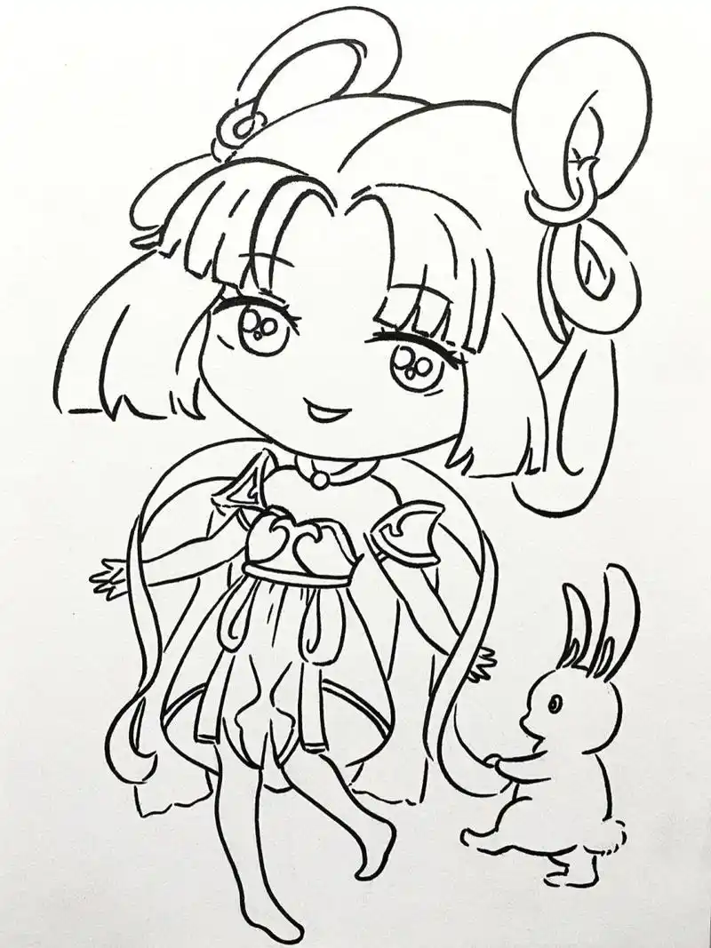 王者荣耀q版嫦娥手绘 画个q版的嫦娥,附带步骤 绘画工具:秀丽笔,马克