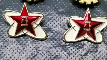 87式文职,技术领花,91式继续沿用这种图案,实物展览