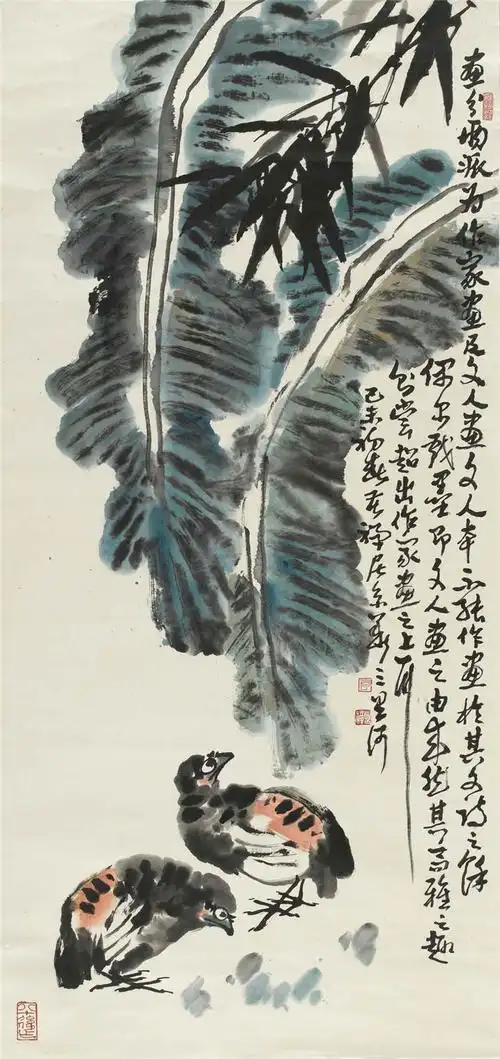 国画 条幅花鸟画  李苦禅-芭蕉双鸟