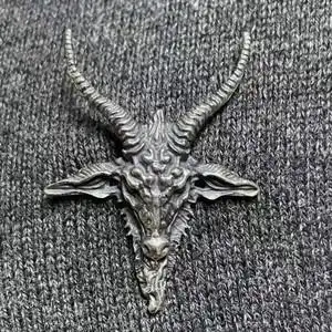 主师新款暗黑教父s925纯银订做羊头五芒星撒旦胸针