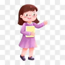 手绘卡通女孩拿书本免抠人物元素