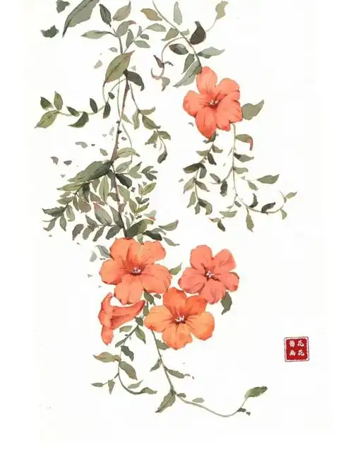 水彩写意花卉凌霄花