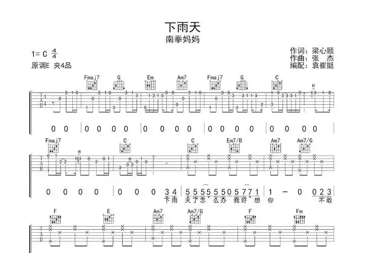 下雨天吉他谱_南拳妈妈_c调弹唱50%原版 - 吉他世界