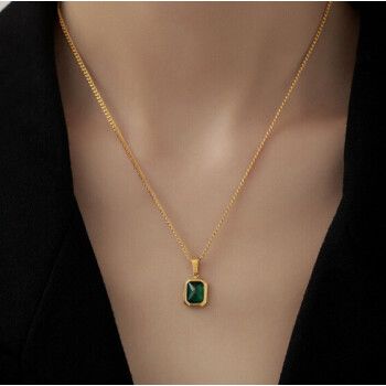 贻贝法式简约祖母绿吊坠项链女夏小众设计色轻奢感锁骨链饰品 色