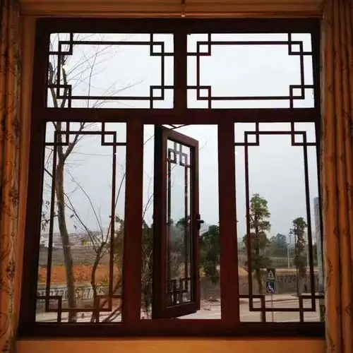 断桥铝合金门窗 60中式格条系列平开窗 古典园林风格铝合金窗批发