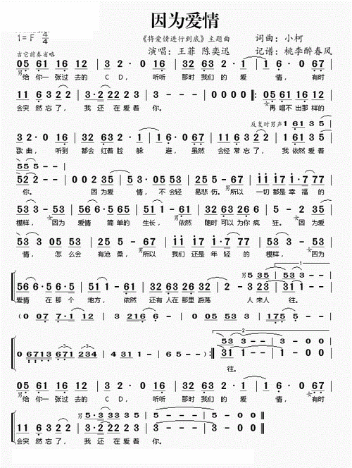 因为爱情吉他谱 王菲陈奕迅