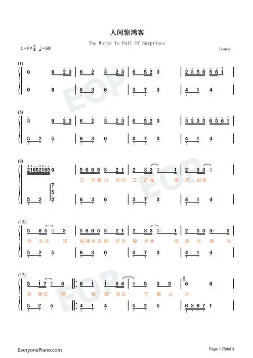 唯少年-抖音热歌双手简谱预览1-钢琴谱文件(五线谱,双手简谱,数字谱