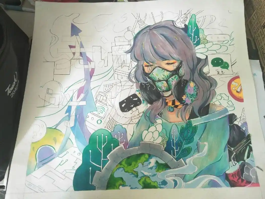 保护地球(环境)宣传画 上面的人借鉴了一个插画,其