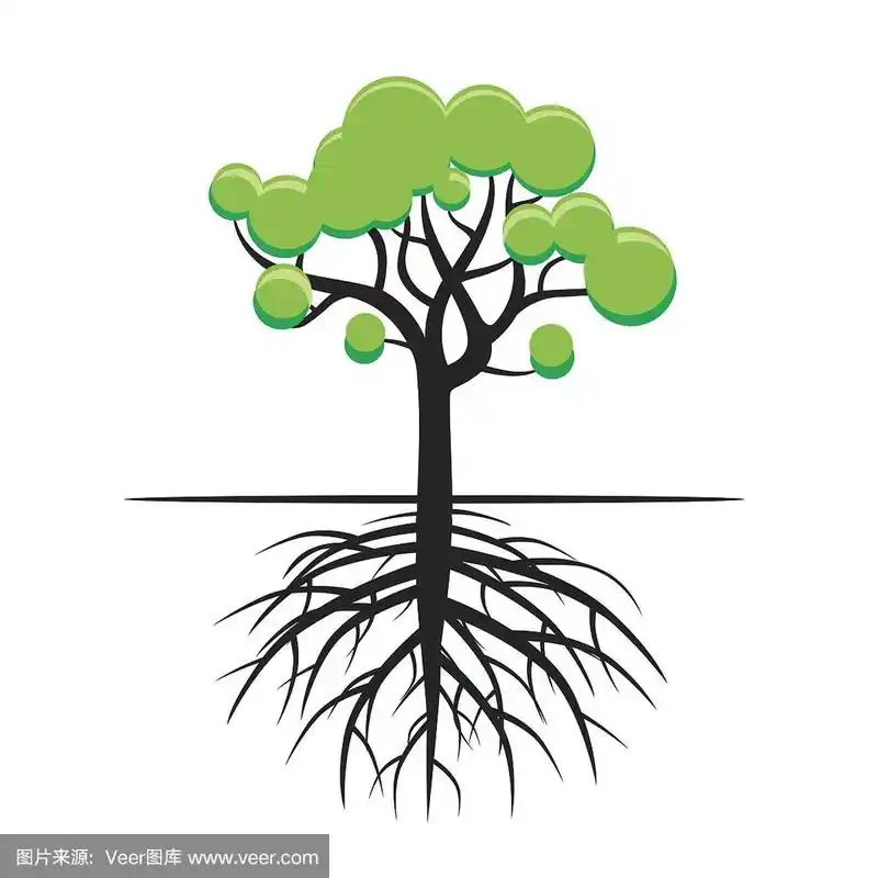 树和根.矢量插图.