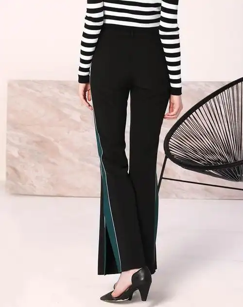 黑色阔腿裤高腰开叉九分裤宽松裤子